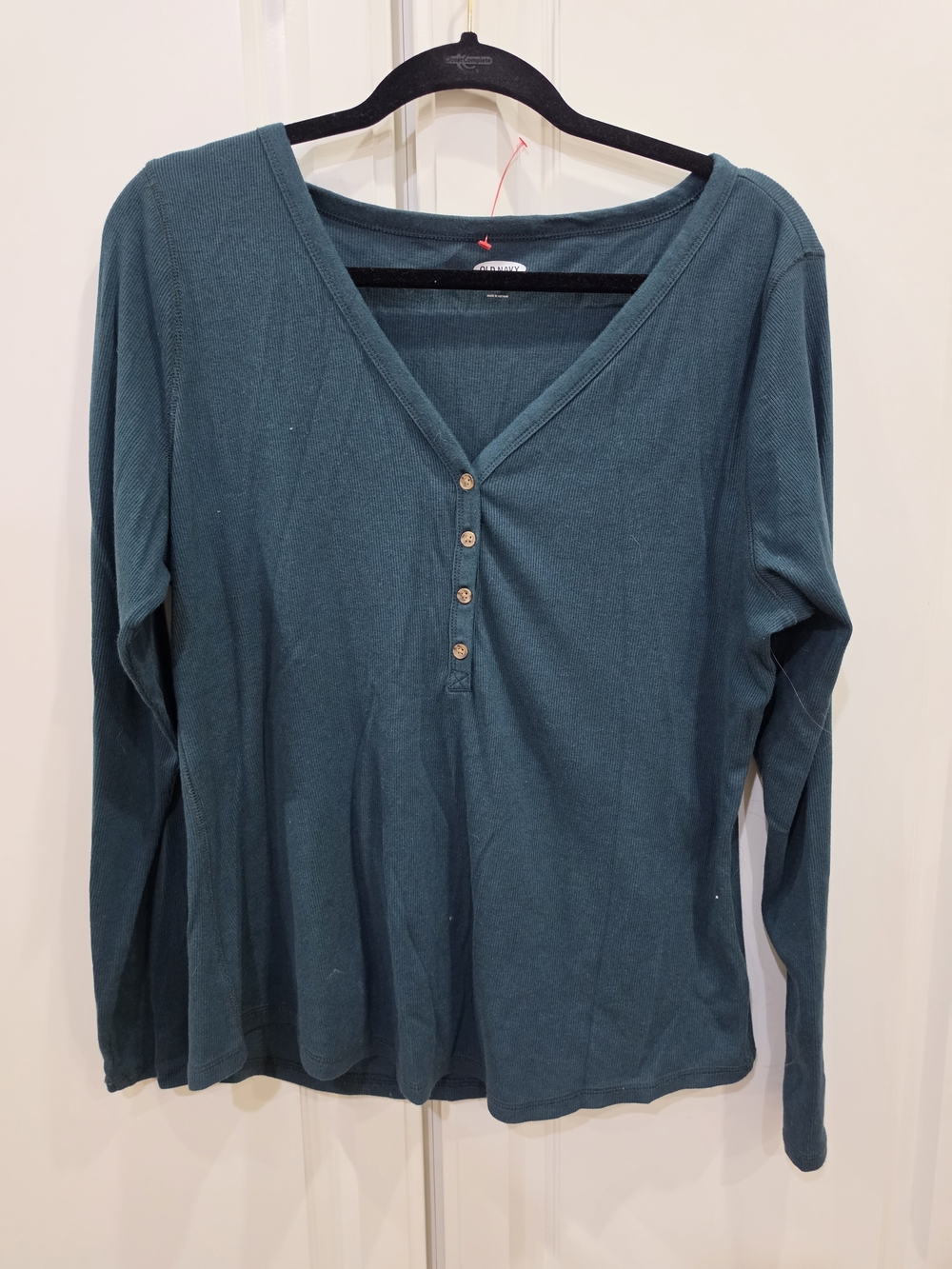 Old Navy Women's Teal V-Neck Henley Long-Sleeve Top